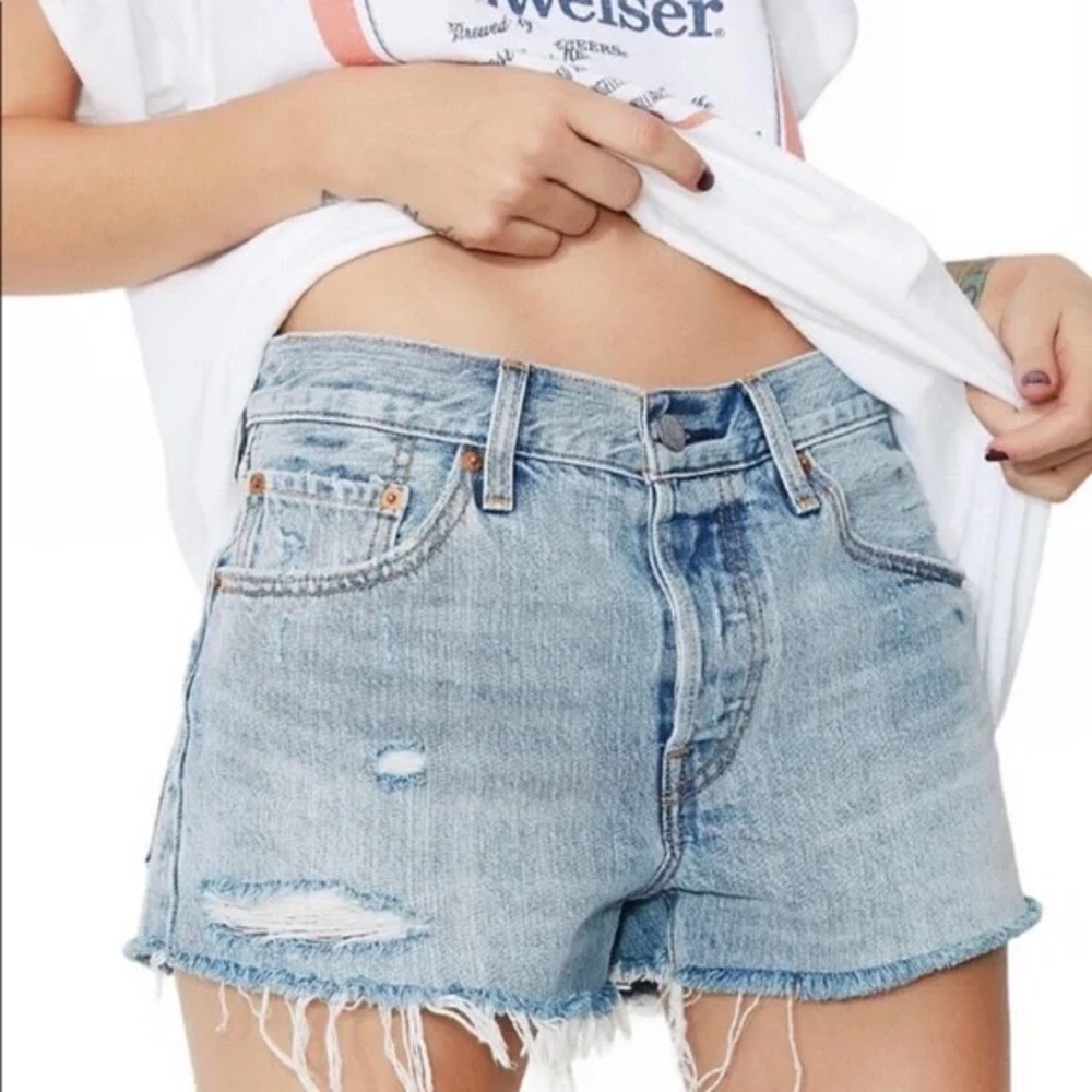 Levi’s 501 - size 27 High Rise Distressed Button Fly Denim Jean Shorts EUC